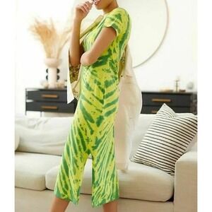 Anthropologie Daily Practice‎ Tie-Dye Midi Dress Small Green Yellow Pockets